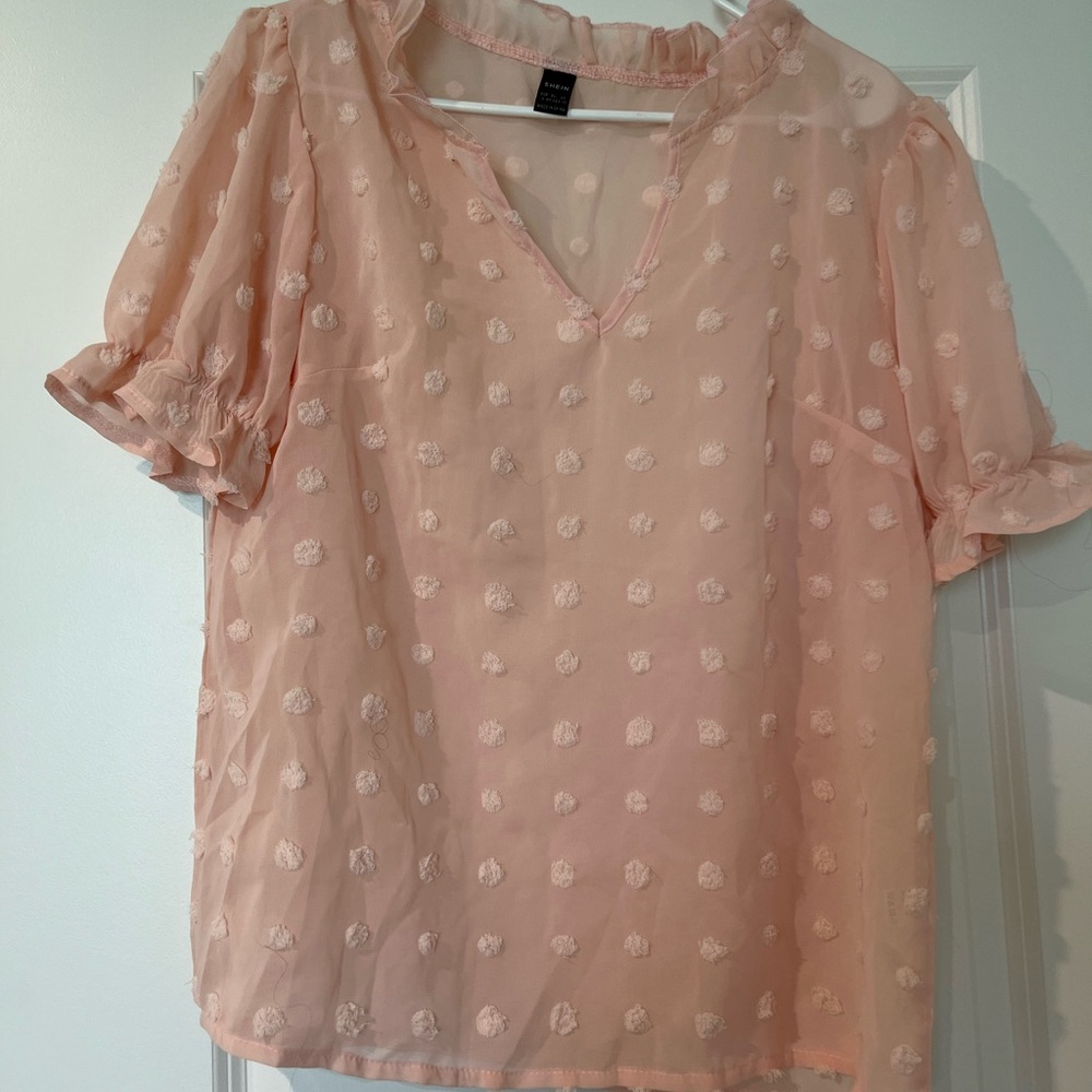SHIEN light pink see through blouse. Size Large.